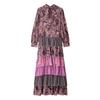 Venta al por mayor de comercio exterior transfronterizo 2025 Moda Retro Estampado Costuras Capas Volantes Cuello Alto Vestido Pastel de Múltiples Capas