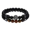 Pulseira longa de joias transfronteiriças para mapeamento de amostra, personalizada, com pedra preta fosca misturada com zircônia, pequena coroa, personalizada
