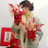 Amor-perfeito Sete Cores Flor de Ano Novo Cesta da Sorte Pequena Cesta de Abraço Cesta Redonda Arranjo de Flores Decorativo Vermelho Arranjo de Flores Cesta da Sorte de Ano Novo