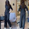 Traje de Moda para Mujer 2025 Otoño Nuevo Estilo Estilo Occidental Chaqueta Corta Slim Pantalones de Pierna Ancha Casual Reducción de Edad Conjunto de Dos Piezas