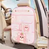 Bolsa de almacenamiento linda de dibujos animados para respaldo de asiento, organizador multifuncional para asiento de coche, protector anti-suciedad para asiento trasero, protector anti-patadas, cuero