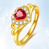 Anillo Jinjiahua de Rubí Chapado en Corazón, Moderno Anillo de Piedra Preciosa Color Granate con Forma de Corazón Incrustado de Diamantes