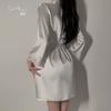 Guiruo Marca Roupa Interior Doce Renda Sexy Deep V Gather Ice Silk Camisola Cardigan Terno de casa 5149