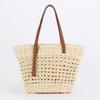Dropshipping Bolsa de Palha Tecida de Corda de Papel Monocai Ombro Francês de Grande Capacidade Casual e Elegante Vazada Férias à Beira-Mar Bolsa de Praia