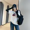 Zedaijiayi Camiseta Redutora de Idade Curativa Bordada com Letras de Tomate Pintada à Mão Lã Australiana Espessa Gola Redonda Manga Curta para Mulheres Modelo Novo 2026