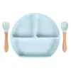 En Stock Vajilla Infantil Compartimentada Tazón de Silicona con Ventosa para Bebé Cuchara para Bebé Plato de Silicona con Popote Integrado