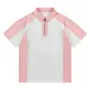 Marca Americana Moderna T-shirt Masculina de Verão com Meio Zíper e Cores em Alto Contraste Estilo High Street Cor Lisa Camisa Polo Top para Estudante