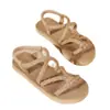 Sandalias Planas para Mujer Transfronterizas de Amazon Sandalias Cuerda de Cáñamo Imitación Suela de Cáñamo Falsa Chanclas con Tira Cruzada de Lino