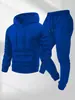 Traje deportivo casual para hombre, conjunto de dos piezas con sudadera con capucha y pantalones de chándal, estilo primavera y otoño, color liso, chaqueta de mezcla de algodón engrosada