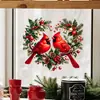 Hermosos adornos navideños para ventana con forma de corazón de pájaro doble rojo, de electricidad estática, no necesitan pegamento, no dañan el cristal, para decoración de ventana de sala de estar