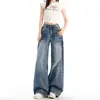 Jeans de Pierna Ancha Lavados con Remaches Estilo Retro Americano para Mujer, Nuevo Diseño Otoño e Invierno, Pantalones Rectos Flojos Vintage de Nicho