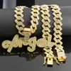 Hip-Hop Europeo y Americano Material de Aleación Colgante de Letra Ángel Cadena Cubana Completa de Diamantes Collar Accesorio Versátil de Moda Personalizado