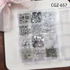 Venda Quente Transfronteiriça Caixa com 12 Compartimentos Camélia Joias para Nail Art Estilo Escuro Laço Pérola Flats Diamante Decoração para Unhas