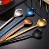 Alto valor de color en acero inoxidable 304 para bar en el viento, cuchara para café y miel de mango largo, cuchara mezcladora extendida, cuchara para hielo, venta al por mayor