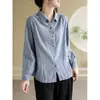 Camisa base de manga larga original de doble capa para mujer, color liso, a rayas, estilo vintage
