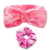 Faixa de Cabelo com Laço Tie-Dye Transfronteiriça para Mulheres, Faixa de Cabelo para Lavar o Rosto e Maquiagem, Faixa de Cabeça Absorvente de Água Antiderrapante, Conjunto de Argola de Cabelo Scrunchie