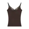 Colete quente de outono e inverno 2026 para mulheres, feito de seda com acabamento escovado macio e amigável à pele, com acabamento em renda e sutiã embutido
