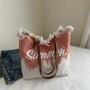 Bolsa de Franjas Grande Capacidade Transfronteiriça 2025 Bolsa de Praia Bolsa Tote de Ombro Feminina Estilo Preguiçoso Casual Bolsa de Mão Colorida em Contraste