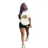 D9349 Amazon Caliente Moda Casual Europea y Americana para Mujer Patrón de Color Sólido Estampado Manga Corta Shorts Conjunto de Dos Piezas