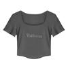 Camiseta corta de manga corta para mujer, estilo francés, sexy, bordada, irregular, para verano