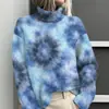 Estación Independiente de Amazon Temu Chaqueta Cardigan Suéter de Cuello Alto Estampado Abstracto Tie-Dye 3D para Mujer E127