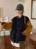 Moletom de Lã com Uniforme de Baseball para Mulheres, Novo Estilo Outono e Inverno 2025, Jaqueta Solta Estilo College, Top Cardigan, Tendência