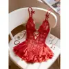 Lencería Sexy de Venta Caliente Europea y Americana en Amazon, Body Sexy de Encaje con Cordones en la Espalda, Estilo Deseo Puro de Escote Profundo para Mujeres