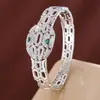 Pulseira do Zodíaco em Forma de Cobra com Olhos Verdes e Zircônias, Pulseira Oca de Cobre Estilo Fashion Europeu e Americano para Mulheres, Venda Direta do Fabricante, Exclusivamente para Fornecimento Transfronteiriço