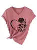 Amazon Wish loja independente moda casual elegante feminina coração rosa gola V manga curta camiseta comércio exterior transfronteiriço