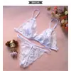 Conjunto de Lingerie Sexy de Três Peças Qianai, Sutiã e Calcinha de Renda Transparente para Mulheres Conjunto Sedutor de Duas Peças