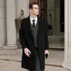 Casaco masculino 100% lã pura dupla face, estilo terno outono/inverno, corte slim, mistura de cashmere, peça externa longa acima do joelho