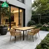 Mesas y Sillas de Ratán para Exteriores Nórdicas, Mesa de Comedor de Moda para Patio Exterior, Villa, Jardín al Aire Libre, Juego de Sillas de Ratán, Resistente al Agua y al Sol