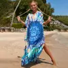 Novo Vestido Longo Estampado de Viscose para Férias na Praia, Vestido de Praia Soltinho Plus Size, Saída de Praia para Biquíni para Mulheres