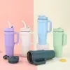 Taza Isotérmica de Acero Inoxidable al Vacío de Doble Capa de Color Sólido con Asa, Taza Portátil de Gran Capacidad con Popote al por Mayor