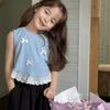 Verão Novo Infantil Doce Costura Renda Sem Mangas Camiseta Tops Meninas Estilo Coreano Colete com Laço
