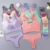 Conjunto de lencería deportiva europea y americana para mujer, sin aros, con efecto push-up, cómodo y antiexposición.