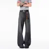 Jeans Masculino Jacquard Xadrez Grande + Estoque Profundo Primavera Rascunhoso Bonito Micro-Flare Slim Fit Calça Casual Estilo Americano