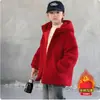 Chaqueta de forro polar acolchada roja para niños, nuevo modelo 2025, ropa gruesa de Año Nuevo para niños mayores