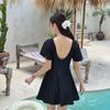 Vacaciones en Aguas Termales Traje de Baño de Talla Grande para Mujer Cuello en V Delgado Cubre Vientre Ángulo Plano Aguas Termales Chica Gordita Madre Traje de Baño Color Sólido