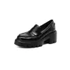 Mocasines de Piel de Vaca Zapatos Pequeños de Cuero para Mujer Interior y Exterior Cuero Genuino Zapatos para Cuatro Estaciones Punta Redonda Suela Gruesa Tacón Alto Grueso Zapatos de Salón Individuales Zapatos de Salón Individuales de Corte Medio para Mujer