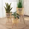 Vasos de flores de rattan estilo nórdico, plantas de sala de estar de bambu trançado para interior, jiboia, suporte alto de chão para plantas de madeira trançada feito à mão