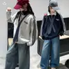 Nuevo conjunto de sudadera con capucha de otoño estilo coreano para niñas con cordón, pantalones vaqueros anchos para primavera y otoño, top estilo universitario con corbata