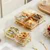 Prato de frutas de vidro de luxo leve, prato criativo dividido para lanches na sala de estar da casa, prato de lanches de frutas secas, prato de sobremesa, prato de frutas e doces