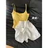 [En Stock] Pijama Sencillo para Mujer 2025 Primavera y Otoño Nuevo Estilo con Almohadillas en el Pecho, Top de Tirantes, Talla Grande, Se Puede Usar Afuera, Conjunto para Estar en Casa