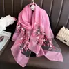 Novo elegante lenço de seda bordado all-match feminino fino organza bordado gaze elegante xale de dupla finalidade