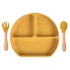 En Stock Vajilla Infantil Compartimentada Tazón de Silicona con Ventosa para Bebé Cuchara para Bebé Plato de Silicona con Popote Integrado