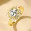 Anillo de Lujo Deslumbrante con Diamantes Chapado en Oro de 14K, Anillo Elegante para Mujer, Accesorios de Joyería de Alta Gama, Venta al por Mayor Transfronteriza