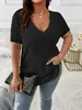 2025 Amazon Primavera e Verão Explosions Cross-border Cor sólida plus size Feminino Elegante Jaqueta V-neck Pit Manga curta Pullover T-Shirt
