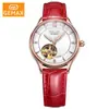 Relógio Mecânico para Mulheres, Relógio à Prova d'Água, Relógio com Pulseira de Couro da Moda, Relógio Feminino de Luxo, Relógio Feminino Suíço Totalmente Automático Luminoso à Prova d'Água