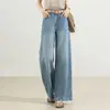 Calças Jeans Retas da Moda de Cintura Alta para Mulheres, Novo Verão 2026 Finas Largas Emagrecedoras de Perna Larga para Figuras Baixas